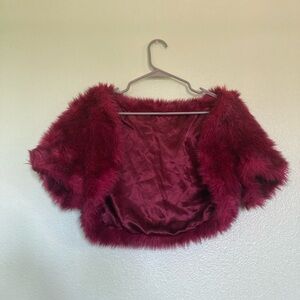 Plush Burgundy Faux Fur Shrug